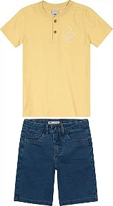Conjunto Menino Meia Malha e Jeans Com Elastano - Carinhoso - Amarelo REF112498
