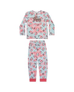 Pijama Feminino Infantil Manga Longa Elian -Rosa/Verde Estampado REF13079