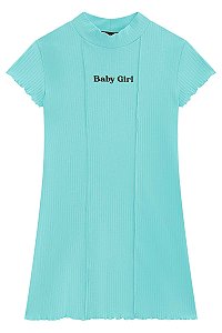 Vestido Infantil Regata e Gola em Canelado Baby Girl VicVicky -Azul REF60655