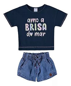 Conjunto Infantil Menina Blusa E Shorts Malwee Kids -Jeans REF101602