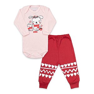 Conjunto Feminino Baby - Body Manga Longa BabyDuck -Rosa/Branco REFJ01-J13