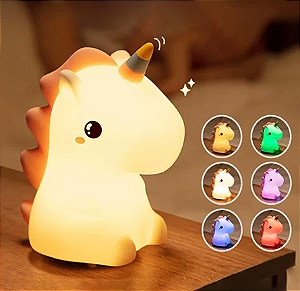 Unicórnio - Luminária Silicone Macia - Luz Muda Cor - Ao Toque - Usb