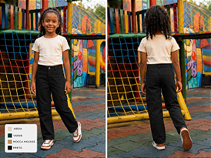 Calça Feminina Infantil - Wide Legging Bolsa Cargo Preta - Tiroliro - Ref TFC 5002