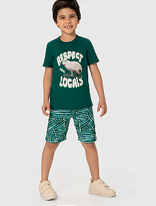 Conjunto Infantil Menino Camiseta E Bermuda Estampada Em Algodão Verde - Malwee Kids - Ref 127191