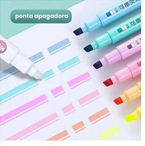 Marca Texto Apagável - Ponta Dupla Marca E Apaga - 6 Cores