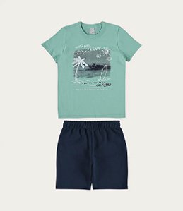 Conjunto Masculino Infantil em Meia Malha Malwee -Verde Agua/Marinho REF101403