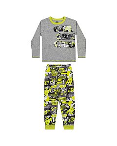 Pijama Masculino Infantil Manga Longa em Meia Malha Elian -Cinza/Estampado REF12068