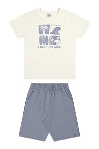 Conjunto Masculino Infantil Camiseta oFF  e Bermuda Azul Clara  -  Elian - Ref 241389