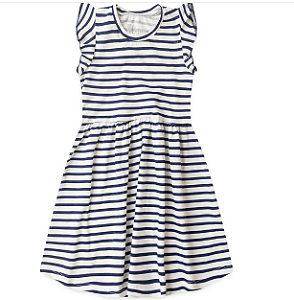 Vestido Feminino Infantil Malha Off Listrado Azul