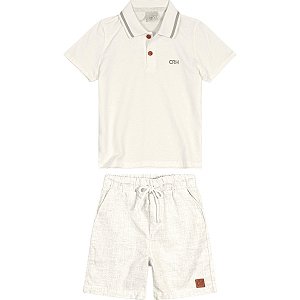 Conjunto Infantil Masculino Camisa Polo E Bermuda Linho Carinhoso REF108936