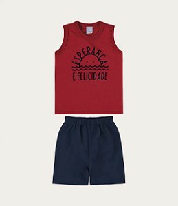 Conjunto Masculino Infantil Regata em Meia Malha Malwee -Vermelho/Marinho REF101341