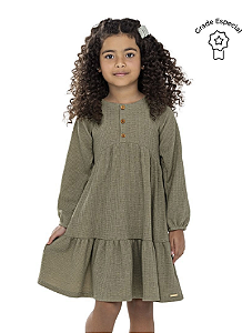 Vestido Feminino Infantil Manga Longa - Verde Oliva - Coloritta - Ref 75383