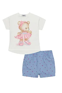 Conjunto Infantil Feminino Primeiros Passos Blusa Urso e Short Coração Kukie - REf 86347
