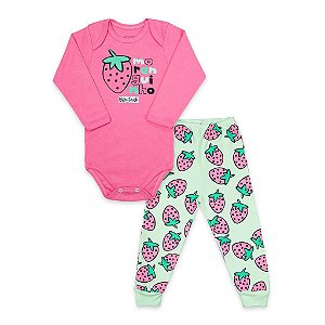 Conjunto Feminino Infantil Body Manga Longa BabyDuck -Rosa/Preto REFJ31/J32