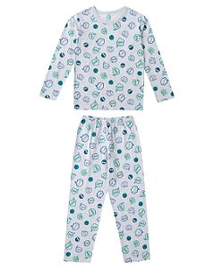 Pijama Masculino Infantil Manga Longa em Algodão Malwee -Cinza Estampado REF91731