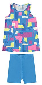 CONJUNTO INFANTIL MENINA REGATA GIRLS EM ALGODÃO - AZUL MALWEE KIDS  REF109413