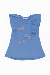 Vestido Infantil Feminino Malha Azul Claro com Laços - Kukie - Ref 93830