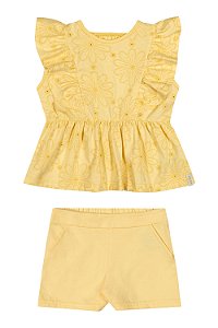 Conjunto Feminino Infantil Blusa Bata e Short Amarelo - Elian - Ref 211628