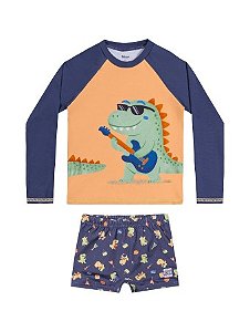 Conjunto Masculino Infantil Praia Camiseta Manga Longa E sunga Estampada - Ref 221784 - Elian