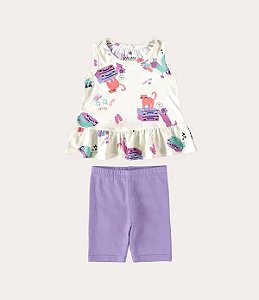 CONJUNTO INFANTIL MENINA REGATA EM ALGODÃO MALWEE KIDS - OFF WHITE REF112579