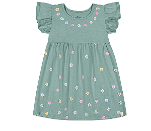 Vestido Infantil Menina Malha com Estampa Flores - Verde - Elian - Ref 211607