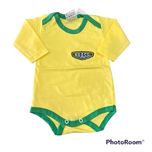 Body Bebê Manga Longa Amarelo Brasil