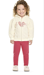 Abrigo Feminino Infantil, jaqueta Moleton Com Ziper e Capuz, e Calça Leeging Flanelada - Elian - Ref 232346