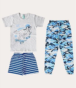 PIJAMA INFANTIL MENINO DINO SKATE EM ALGODÃO MALWEE KIDS - CINZA REF109609