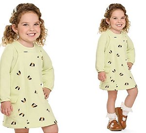 Conjunto Salopete Cachorrinhos Verde Claro e Blusa Manga Longa Verde Infantil Menina - Elian - Ref 232308