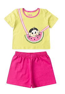 Conjunto Infantil Feminino Magali Neon e Pink - Turma da Monica - Magali Faminta