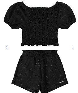 Conjunto Juvenil Feminino Blusa com Shorts Cotton Glitter Preto - Trick Nick - Ref 1136173