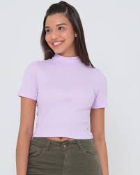 Blusa Croped Manga Curta  Canelada Gola Alta Infantil - Elian - Ref 50056
