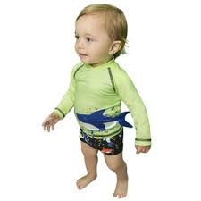 Conjunto Infantil De Praia Luc.boo Camiseta Com Proteção E Sunga Estampada Com Tubarões - Luc Boo - Ref 67568