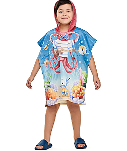 Toalha De Praia Masculina Infantil Com Capuz Estampa De Tubarão - Ref 221518 - Elian