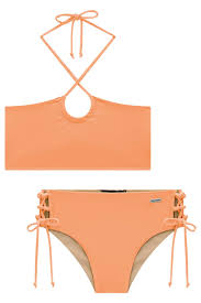Conjunto de Biquíni Top Amarração e Calcinha em Rolotês em Malha UV Dry 50+ Laranja - Ref 74202 - Vic&Vicky