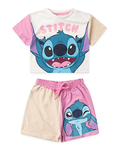 Conjunto Infantil Feminino -  Blusa Box e Shorts - Stitch