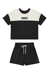 Conjunto Feminino Juvenil Manga Curta Preto\Off - Ref 271521 - Elian