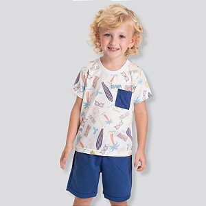 CONJUNTO VERÃO RANDA MUNDU BERMUDA MOLETOM/CAMISETA MANGA CURTA MASCULINO INFANTIL