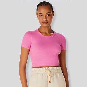 BLUSA HERING MANGA CURTA 4F8LKT9 MALHA CANELADA ROSA