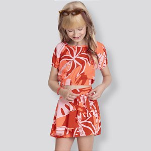 CONJUNTO VERÃO ALAKAZOO SHORT/BLUSA MANGA CURTA 46483 VISCOSE ESTAMPADO FEMININO INFANTIL