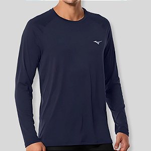 CAMISETA MIZUNO MANGA LONGA POLIAMIDA PROTEÇÃO UV AZUL MARINHO MASCULINA