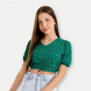 BLUSA LUNENDER HITS MC VISCOSE ESTAMPADA CROPPED FEMININAJUVENIL