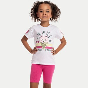 CONJ. VERÃO BY GUS BERMUDA COTTON BLUSA MC ROSA FEMININO INFANTIL