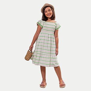 VESTIDO VIGAT MANGA CURTA ALGODÃO LISTRADO FEMININO INFANTIL