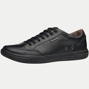 TÊNIS PEGADA CASUAL PRETO COM CADARÇO COURO MASCULINO ADULTO