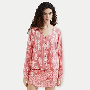 BLUSA HERING MANGA LONGA VISCOSE ESTAMPADA ROSA FEMININA ADULTO