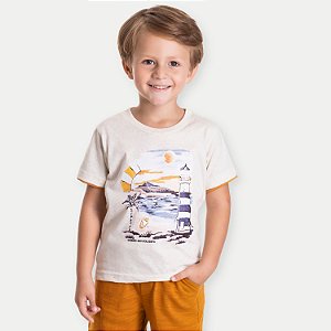CAMISETA RANDA MUNDU MC COMFORT ALGODÃO SILKADA BEGE MASCULINA INFANTIL