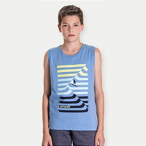 CAMISETA RANDA MUNDU REGATA ALGODÃO SILKADA AZUL MASCULINA