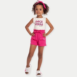 CONJ. VERÃO BY GUS SHORT E BLUSA REGATA ROSA FEMININO INFANTIL
