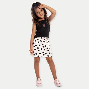CONJ. VERÃO BY GUS SAIA E BLUSA REGATA MALHA PRETA FEMININO
